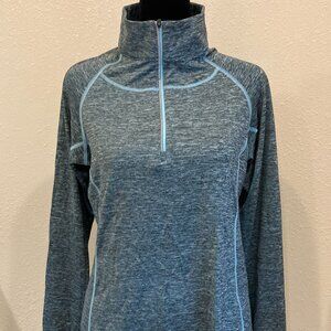 Columbia Long Sleeve Women's Size Medium Athletic Top Grey/Turquoise Back Detail